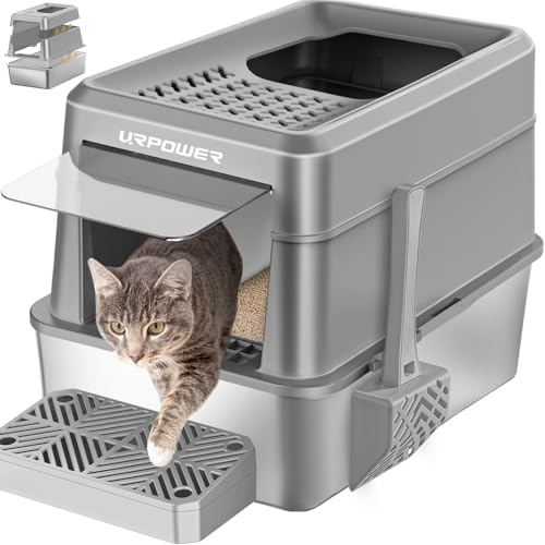 Extra Large Stainless Steel Litter Box with Lid for Large Cats