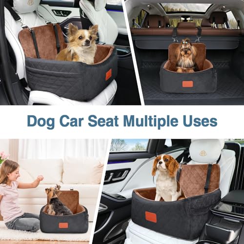 Dog Car Seat for Small Dogs Under 30lbs (Black/Brown / Small)