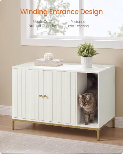 Cat Litter Box Enclosure (White + Gold / XL (35.4"l X 18.9"w X 24.2"h))