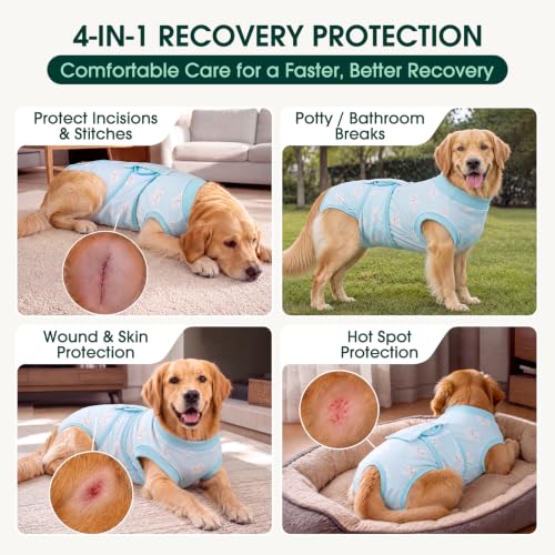 Recovery Suit for Dogs Cats (X-small (Back:8.3-11.4'', Weight:4-7 Lb) / Sky Starlet)
