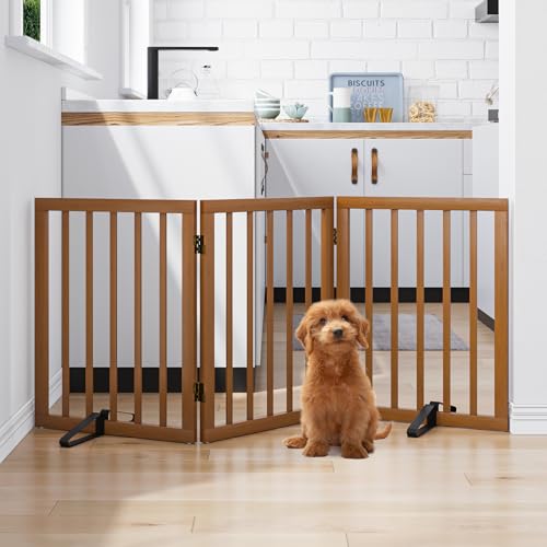 Freestanding Pet Gate Foldable Dog Gate (Walnut / 3 Panel - 55 inches Wide)
