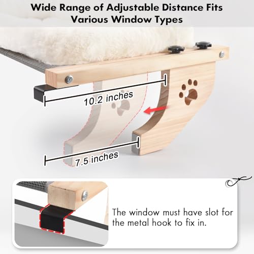 Wooden Cat Windowsill Perch with Zipper Cushion Bed (White / 27.5''L x 15''W)