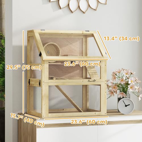 Wooden Hamster Cage 3 Tier for Dwarf Gerbil 24"x16"x29.5" Natural (Natural Wood / 23.6"L x 15.7"W x 29.5"H)