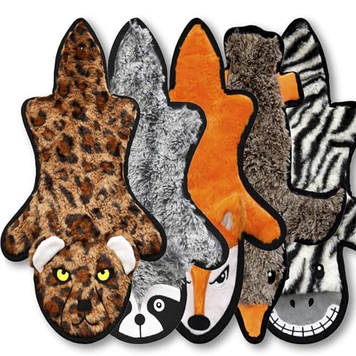 5 Pack Ultra Tough No Stuffing Squeaky Dog Toys for Large Dogs No Mess Interactive Durable Plush Chew Toy Indestructible Dog 6 Layers (5 Pack Strong Plushy Animal Pattern / Small to Medium)