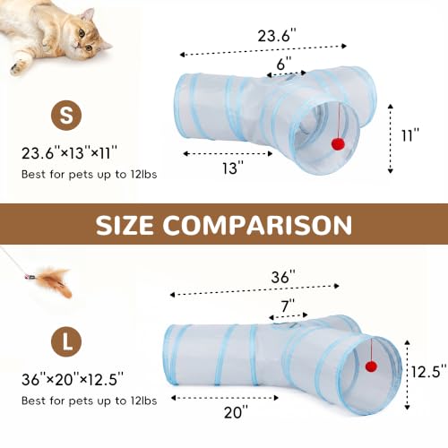 Cat Tunnel, 3-Way Collapsible Toy, Large Size Light Grey & Blue (Light Grey & Blue / Large)