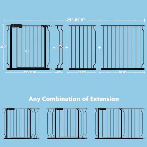 71.7 85.82 Inch Extra Wide Baby Gate Walk Through Safety Gate Black (Black / 71.65"-85.82")