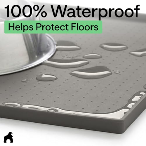 Dog Food Mat 100% Waterproof Silicone (Gray / 16"l X 10"w)