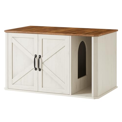 Litter Box Enclosure (Honey Brown + Rustic White / L (33.5"L x 19"W x 19.5"H))