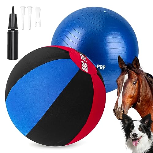 Herding Ball for Dogs Horse Ball& Cover 25" for Horses Large with Hand Pump for Play (Red and Blue and Black / 25 inches)