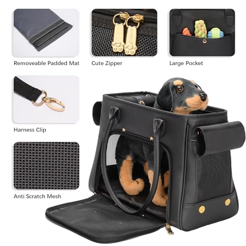 Fashion Pet Carrier Purse for Small Cat and Dog (Black / 15.8"L x 7.5"W x 11.8"H)