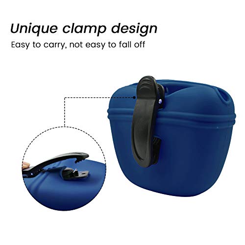 Silicone Dog Treat Pouch with Clicker Magnetic Closure Secure Clip (1 Pack / Navy blue)