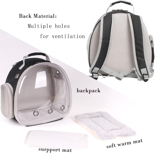 Portable Travel pet Backpack Carrier with Self Warming Pet Bed Set (Black)