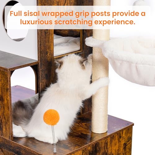 Cat Tree with Litter Box Enclosure for Indoor Big Cat HCT110SR (Rustic Brown / 60 inch)