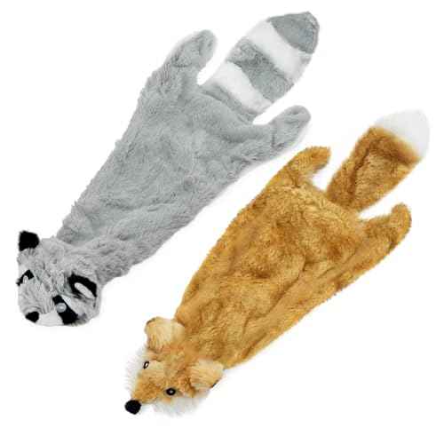 2-in-1 Stuffless Squeaky Dog Toy - Fox, Raccoon, Medium (Multicolor/Raccoon & Fox / Medium)