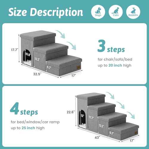 Dog Stairs with Storage (Grey / 43x17x22.6 inch)