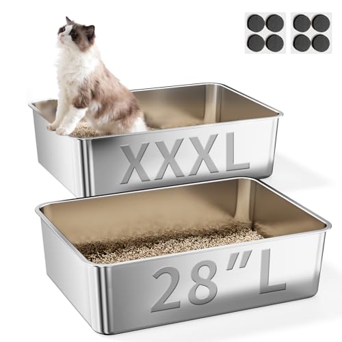 2 Pack XXXL Stainless Steel Litter Box (Silver2)