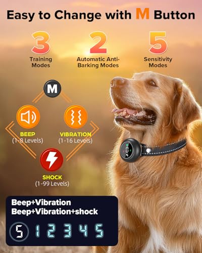 2-in-1 Dog Shock Collar & Bark Collar – 3300FT Dog Training Collar with Remote, Automatic Anti-Barking, 5 Adjustable Sensitivity Levels, IP67 Waterproof E-Collar for Small Medium Large Dogs (Black)