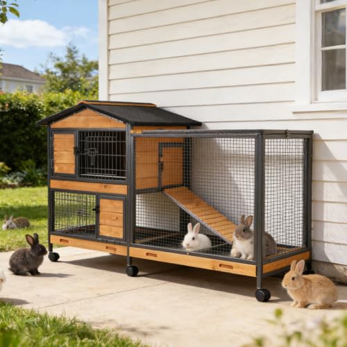 2 Story Rabbit Cage with Chew ((Brown & Black))