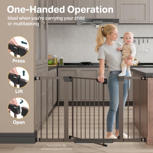 29.7 51.5 in Extra Wide Baby Gate for Stairs (Brown / 29.7-51.5"W x 30.5"H)