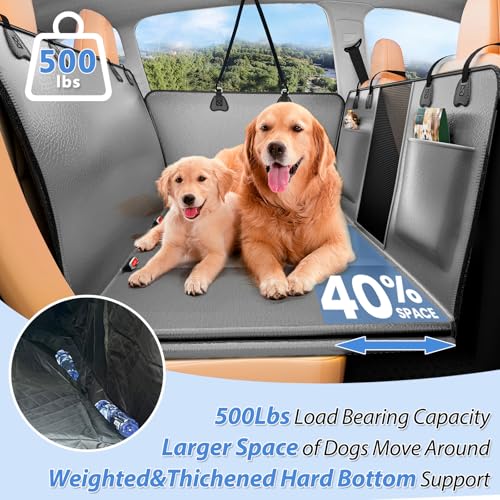 Hard Bottom Dog Car Seat Cover for Back Seat (Gray Faux Leather / L：For Cars/ Mid-Size SUV/ Small Truck)
