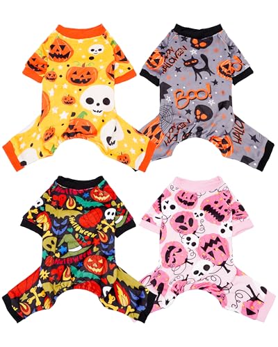 4 Pack Halloween Fleece Dog Pajamas Warm for Medium Dogs (Large)