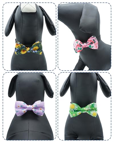 10 Pack Floral Dog Bowties for Small Dogs Sliding on Collar (S/M)