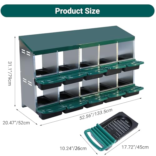 Chicken Nesting Box (Green- 10 compartment)