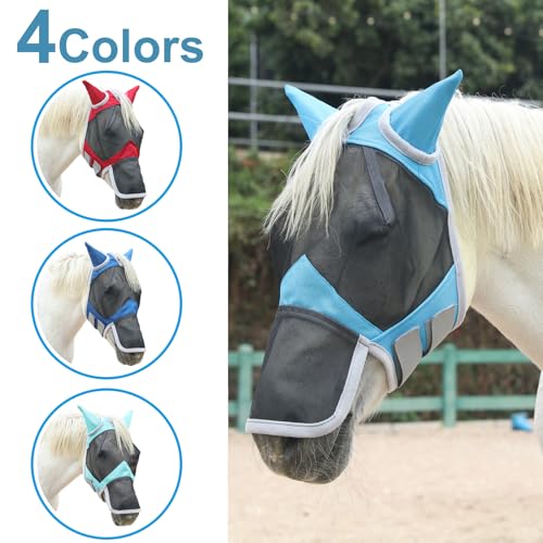 Horse Fly Mask with Ears & Long Nose (Pale Blue / Full)