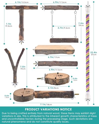 Bird Perches 8pcs Natural Wood Parrot Perch Climbing Stand Toys Bird Cage Accessories Hanging Multi