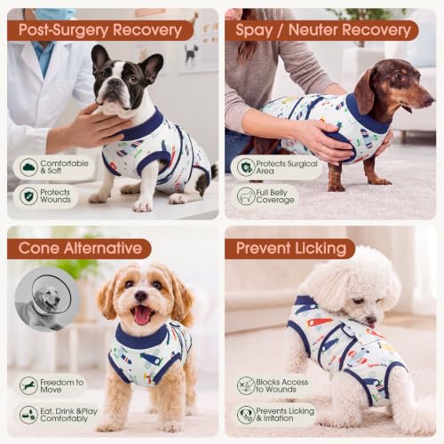 Recovery Suit for Dogs Cats (S (Back:11.4-13.4'', Weight:7-15 Lb) / Sky Aviator)