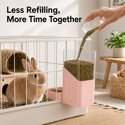 41 oz Hanging Gravity Feeder for Small Animal Cages Rabbit & Guinea Pig (Pink)