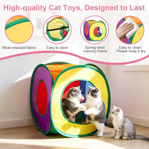 33Pcs Cat Toys Pack for Indoor Cats Kitten (Cube Tunnel Toy Set - For Cats Less Than 12lbs)