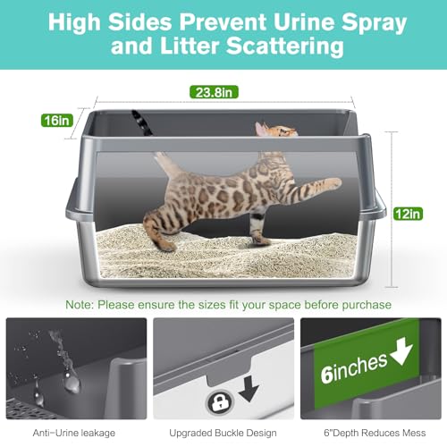 2PACK Stainless Steel Cat Litter Box with High Sides Lid (2PK-Dark Grey)