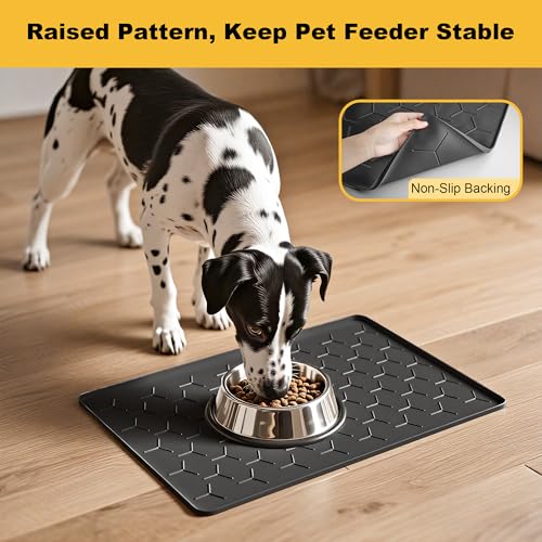 Silicone Dog Cat Food Bowl Mat (M-24''X16'' / Black)