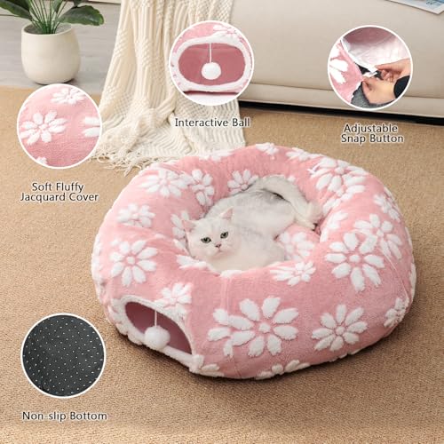 Cute Round Cat Tunnel for Indoor Cats (Pink Flower / Round)