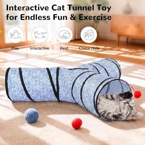Cat Tunnel, 3-Way Collapsible Toy, Large Size Blue Coin (Blue Coin / Large)