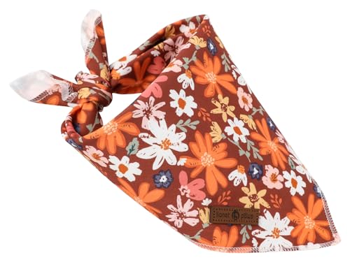 Fall Dog Bandana Washable Cotton Borwn Handkerchief Scarf Triangle Floral Oxalis Bandana for Medium Large Dogs Girl Boy (Brown Blossoms / Large (Pack of 1))
