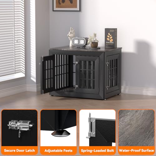 32" Heavy Duty Dog Crate Furniture for Small (32.7"L x 24.4"W x 25.8"H / Black+Grey)