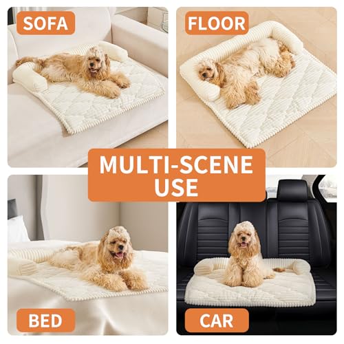 Dog Couch Bed for Large Dogs (Off white / X-Large(47.24"L X 37.4"W X 6.3"Th))
