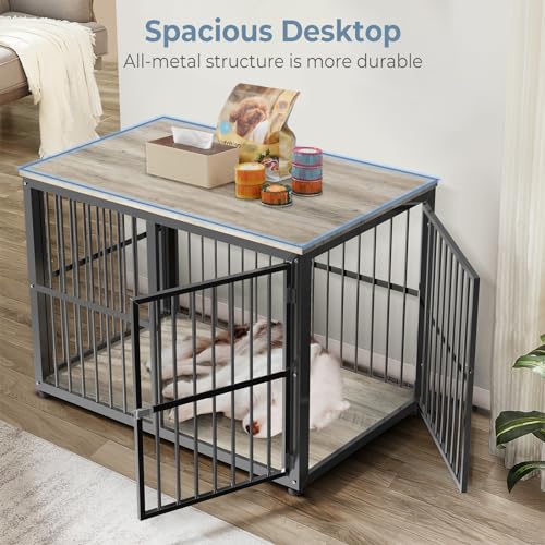 43'' XL Dog Crate Furniture with 3 Doors for Medium to Large Dogs (Ancient gray / 43.3"L x 29.9"W x 33.1"H)