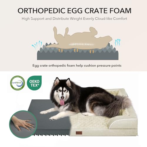 Waterproof Orthopedic Dog Bed for Extra Large Dogs (Beige / 53.0"L x 42.0"W x 8.5"Th)