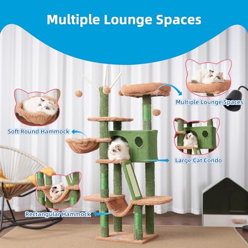 Cat Tree Tower with Padded Platform Bed (53 Inch / Cactus)