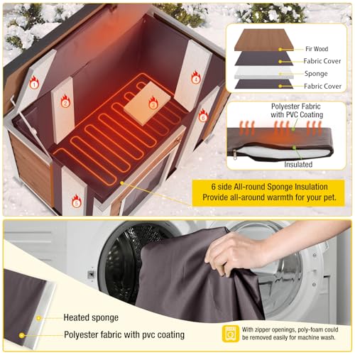 Dog House Outdoor Heated Dog Kennel with Insulated Liner All