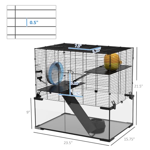 Large Hamster Cage with Deep Tempered Glass Bottom (23.5"L x 15.8"W x 22.5"H)