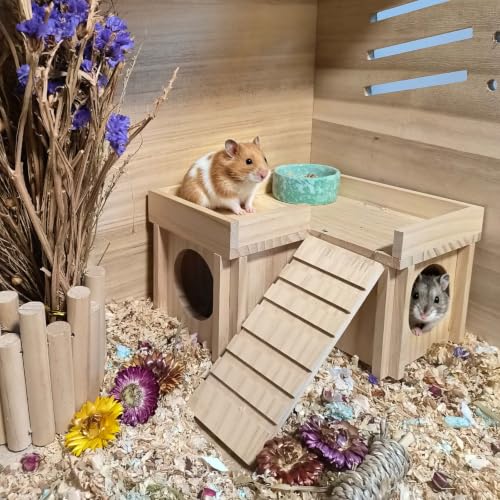 Wooden Hamster Hideout House with Platform