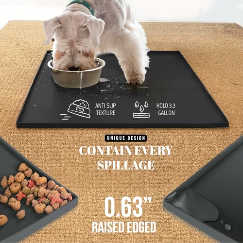 18x10 Waterproof Silicone Dog Food Mat (Black / 18" x 10")