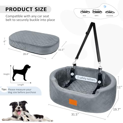 Dog Car Seat for Medium & Large Dogs up to 55 lbs (Gray)