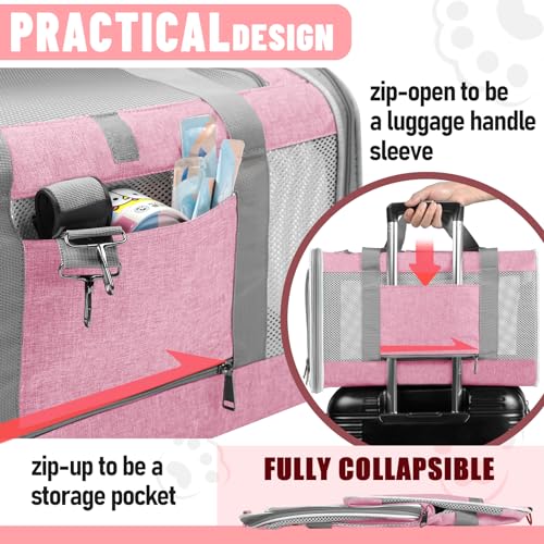 Large Cat Carrier Soft (Pink / 18.1"L x 11.8"W x 11.8"H)