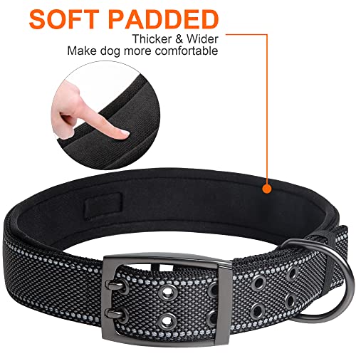 Heavy Duty Dog Collar for Large Dogs with Metal Belt Buckle (X-Large(24"-28") / Black)