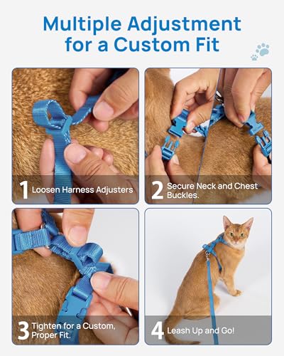 Adjustable Cat Harness and Leash Set Escape Proof (Blue)